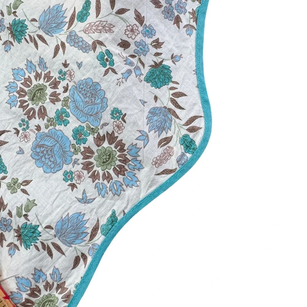 Vintage Lenore Fabrics Floral Half Apron Blue Cream Cottagecore Heart Pocket NOS
